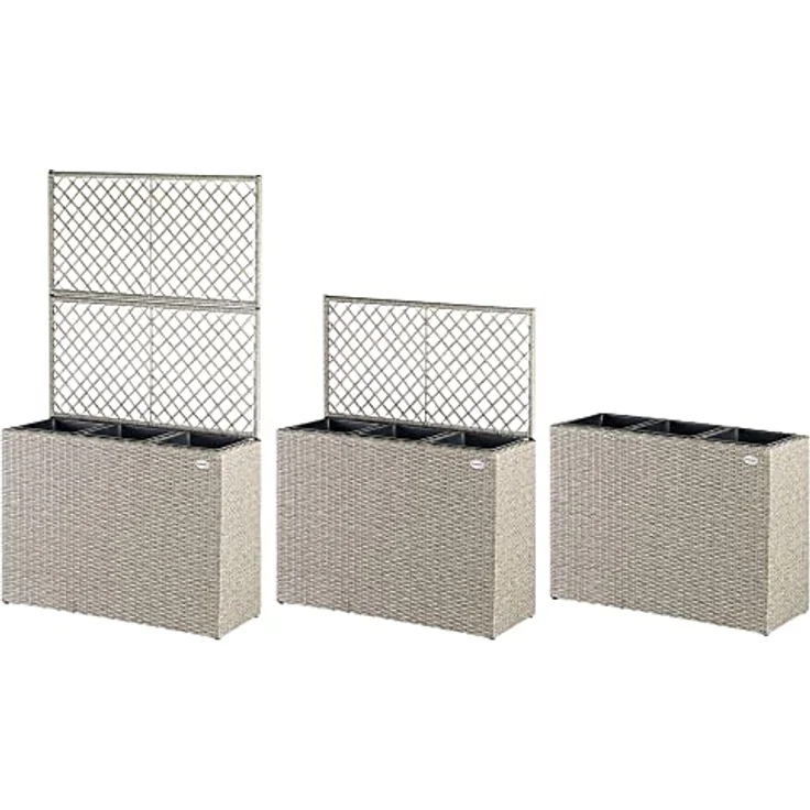 Casaria - Blumenkasten mit Rankgitter Rankgitter aus handgewobenem Polyrattangeflecht 3 Innentöpfe herausnehmbar Blumentopf creme – Bild 5