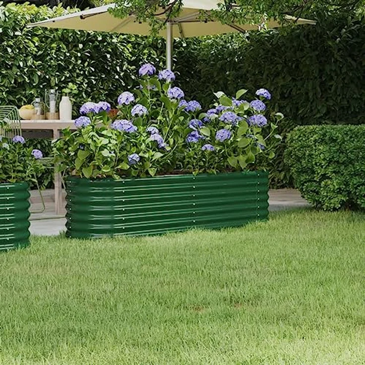 vidaXL Hochbeet, Wetterfestes Hochbeet für Garten Balkon Terrasse, Kräuterhochbeet zum Selber Bauen, Pflanzkasten aus Metall, Pulverbeschichteter Stahl Grün – Bild 2