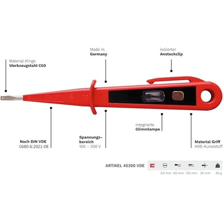 H+H Werkzeug 45300 Europrüfer-Spannungsprüfer-Phasenprüfer bis 250V GS geprüft nach VDE 0680 Made in Germany, 150 mm – Bild 6