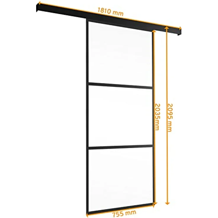 inova Glasschiebetür Komplettset 755x2035 mm, Loft Schiebetür aus schwarzem Sicherheitsglas mit Aluminium-Profil und 2-seitigem Softclose – Bild 4