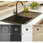 Granitspüle Küchenspüle Granit Siphon Einbauspüle Spülbecken Spüle Granit 76x45 (Schwarz - ZQZ2113)