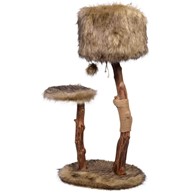 dobar® 35291FSCe Design Kratzbaum "Sunny" 2 Etagen - Echtholz Kratzmöbel für Katzen - Krallenpflege mit Jute - Katzenbaum mit Naturholzstamm inkl. Plüschbezug & Spielball - 50 x 40 x 99-109 cm - Braun – Bild 3
