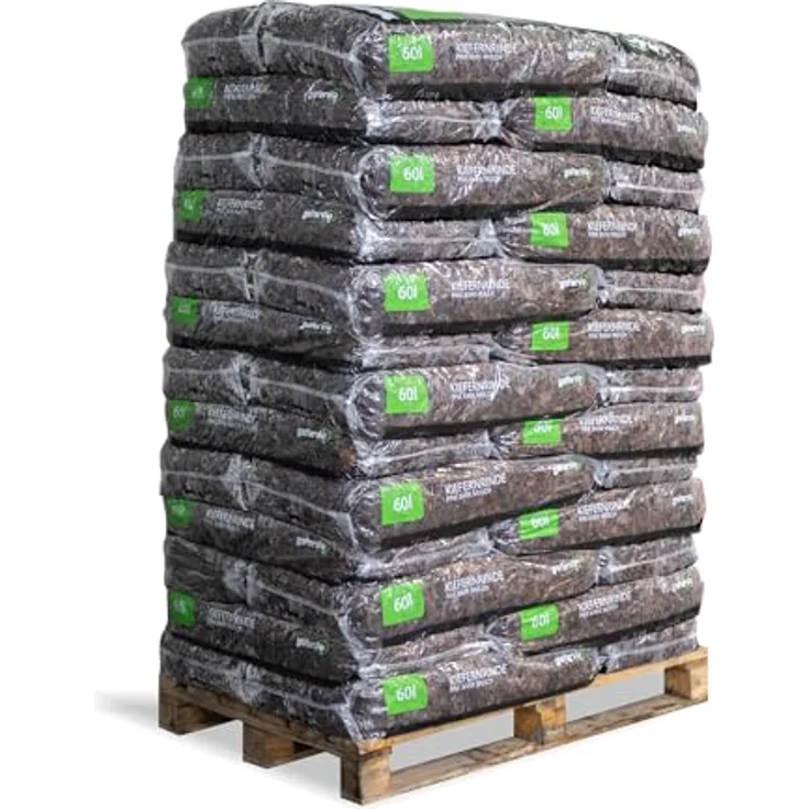 GALAMIO Kiefernrinde Kiefernmulch Rindenmulch Naturprodukt, rotbraun, Körnung 10-40mm, 60l Sack, 2.340l pro Palette – Bild 2