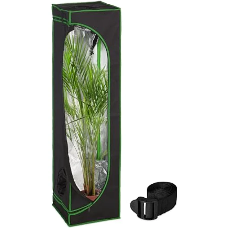 Relaxdays Gewächshaus Growzelt, lichtdicht mit reflektierender Folie, Schwarz/Grün, 120x40x40 cm bis 200x240x120 cm, für Indoor-Pflanzenanbau – Bild 1
