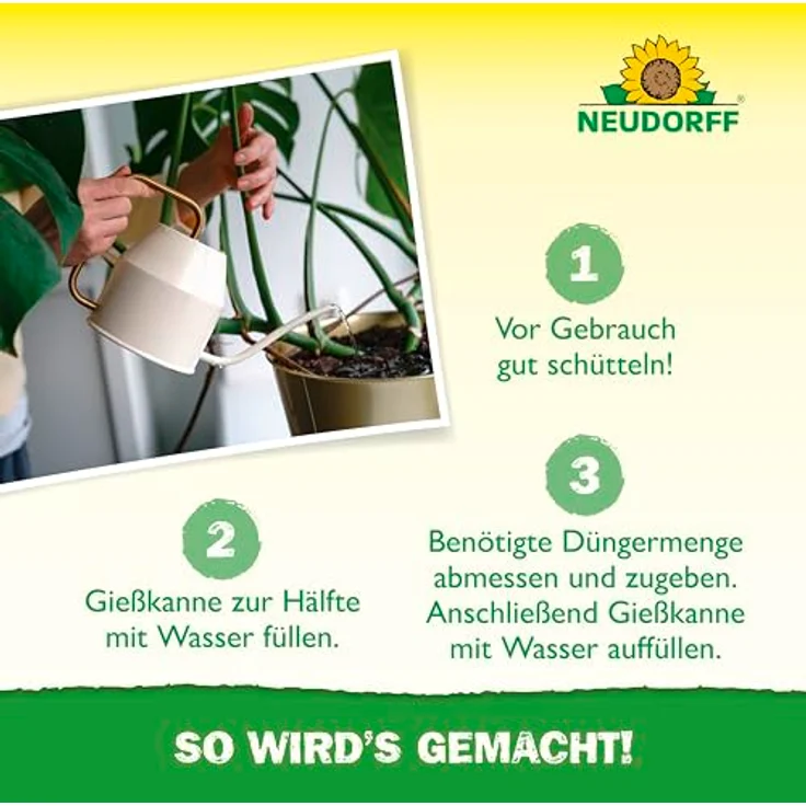 Neudorff Azet GrünpflanzenDünger, 250 ml Bio Dünger für 50L Gießwasser, 100 % organisch und vegan, für schnelles Wachstum und tiefgrüne Blätter aller Grünpflanzen und Palmen, mit Dosierbecher – Bild 5