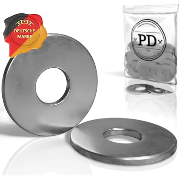 PD® große Unterlegscheiben M6 A2 (DIN 9021 / ISO 7093), rostfreie Edelstahl-Karosseriescheiben mit großem Außendurchmesser, 10 Stück – Bild 1