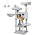 FEANDREA Kratzbaum, Oberfläche aus 500 g/m² Plüsch, weicher Bezug, 135 cm, Hellbraun/Graublau - Preisvergleich