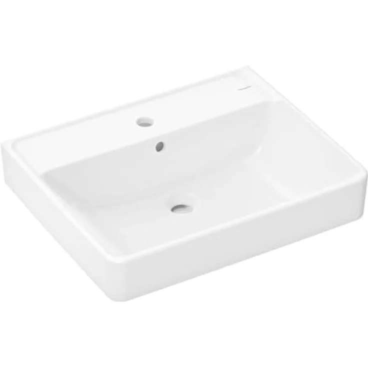 hansgrohe Xanuia Q Waschtisch, Waschbecken mit 1 Hahnloch, Überlauf, 650x480mm, weiß, keramikbeschichtet, schallschutzmatte – Bild 1
