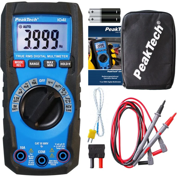 PeakTech Multimeter PeakTech 1041: Mini TrueRMS Digital Multimeter 4000 Counts, stabil und kompakt, mit Batterietester, Frequenzmessung und berührungslosem Spannungsdetektor. – Bild 1