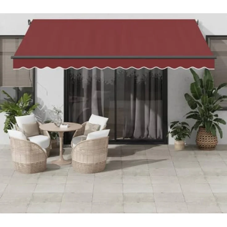 vidaXL Markise Manuell mit LEDs Weinrot 400x300 cm, Aluminiumgestell, UV-beständiger Stoff, LED-Beleuchtung – Bild 2