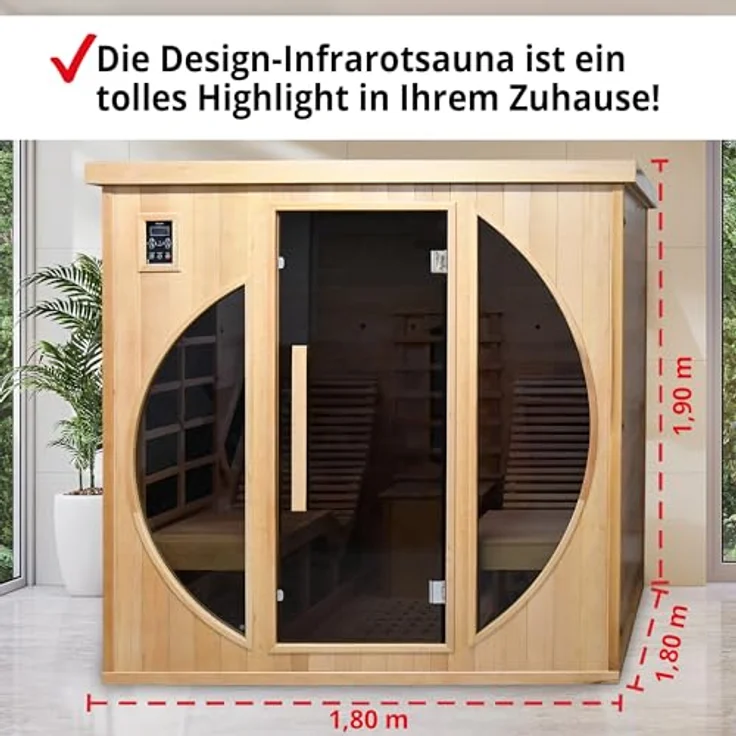 HECHT Infrarot Sauna Fantasy | 12 Heizstrahler, 3450 W, 180 x 180 x 190 cm, mit 2 Liegen, LED-Lichttherapie und Bluetooth – Bild 4