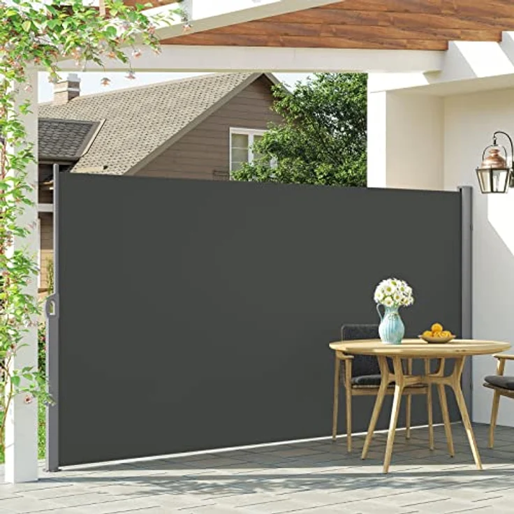 LARMNEE Seitenmarkise Dunkelgrau, ausziehbar 180 x 400 cm, rostbeständig, Wind- und Sonnenschutz, blickdicht, für Balkon, Terrasse und Garten – Bild 2