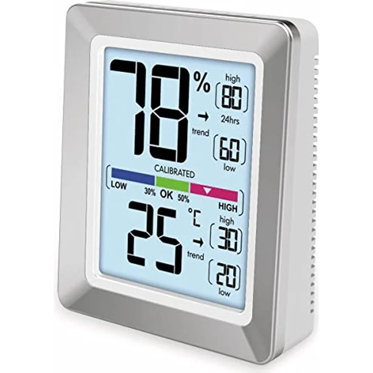 Technoline WS9460 moderne Front, farbige Anzeige, Touchsensor für Beleuchtung, silber, 73 x 89 x 27 mm – Bild 1