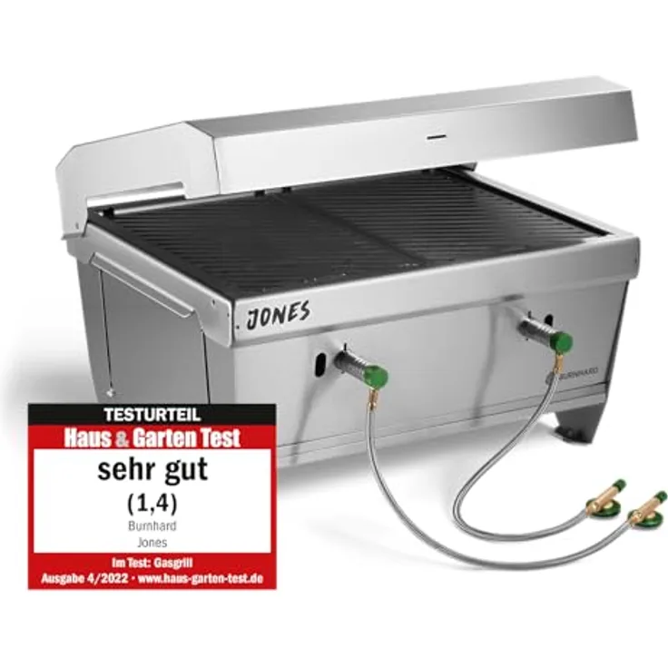BURNHARD Klappgrill Jones 2-Brenner mit Deckel, 6,4 kW Edelstahl Gasgrill inkl. Transporttasche mit Rucksackfunktion und Multitool, Faltgrill ideal für Camping