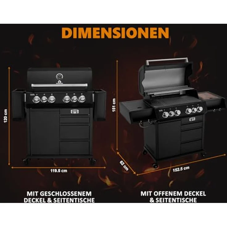 BURNHARD Big EARL Black 4-Brenner Gasgrill Edelstahl mit Heckbrenner, Infrarot Keramikbrenner und Edelstahl Grillrost, inkl. Abdeckhaube und Zubehör – Bild 2