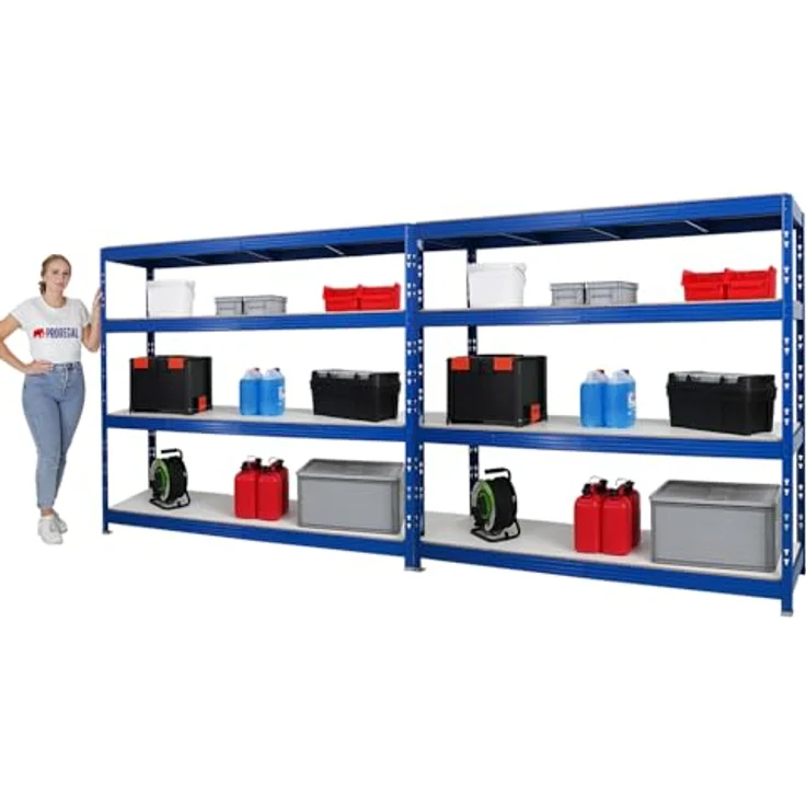 Proregal Schwerlastregal Mega Deal Profi RHINO, 180 x 200 x 60 cm, 4 verstellbare Böden, Traglast pro Boden 500 kg, Blau – Bild 3