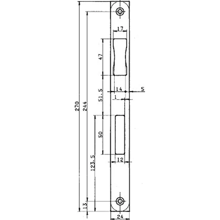 BKS Schließblech B 9000 1045, 270x24 mm, flach eckig, Edelstahl rostfrei, universal – Bild 2