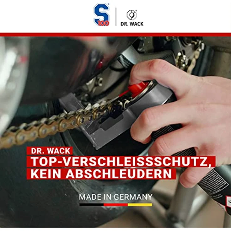 Dr. Wack - S100 High End Kettenspray 300 ml I Premium Motorrad-Kettenöl für extreme Belastungen I Kettenspray für alle Motorräder I Hochwertige Motorradpflege – Made in Germany, schwarz – Bild 3