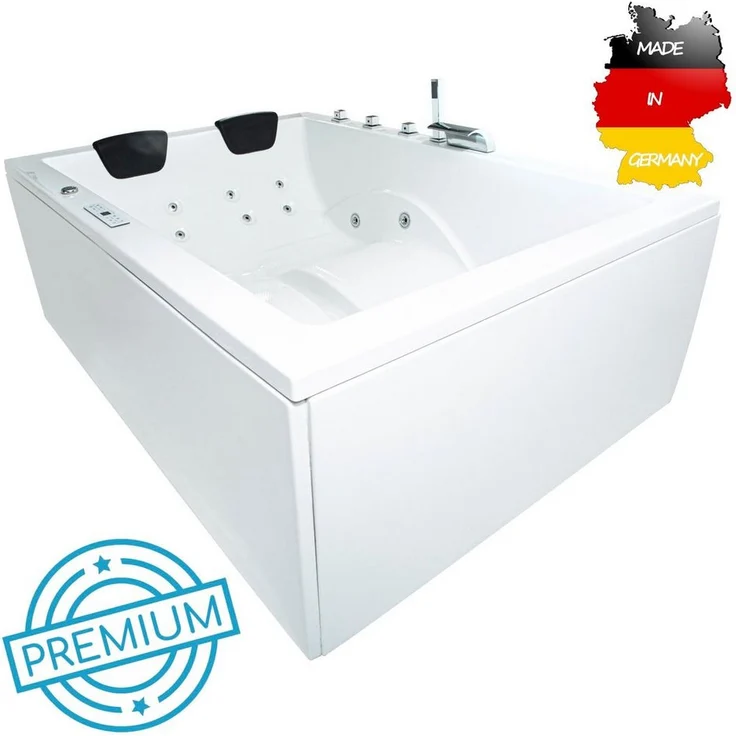 Basera® Whirlpool-Badewanne PREMIUM Indoor Whirlpool Badewanne XXL Wave, (Komplett-Set), mit 24 Massagedüsen, Heizung, Ozongenerator, Bodenansaugung, Wasser... in Hochglanz-Weiß - Preisvergleich – Bild 1