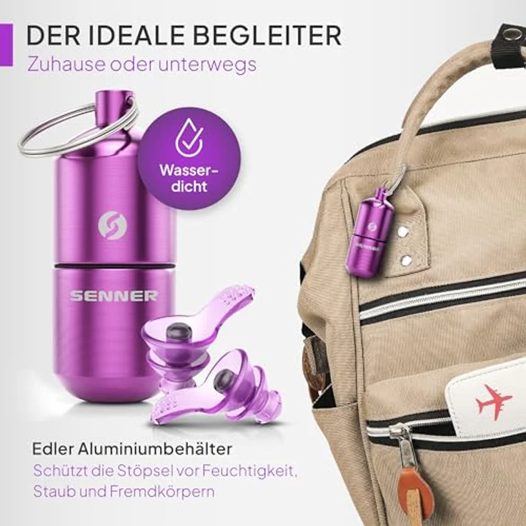 Senner ® DreamPro, Ohrstöpsel für ruhigen Schlaf, Gehörschutz mit 29 dB SNR, hypoallergen, 2 Größen, Alubehälter für Seitenschläfer – Bild 4