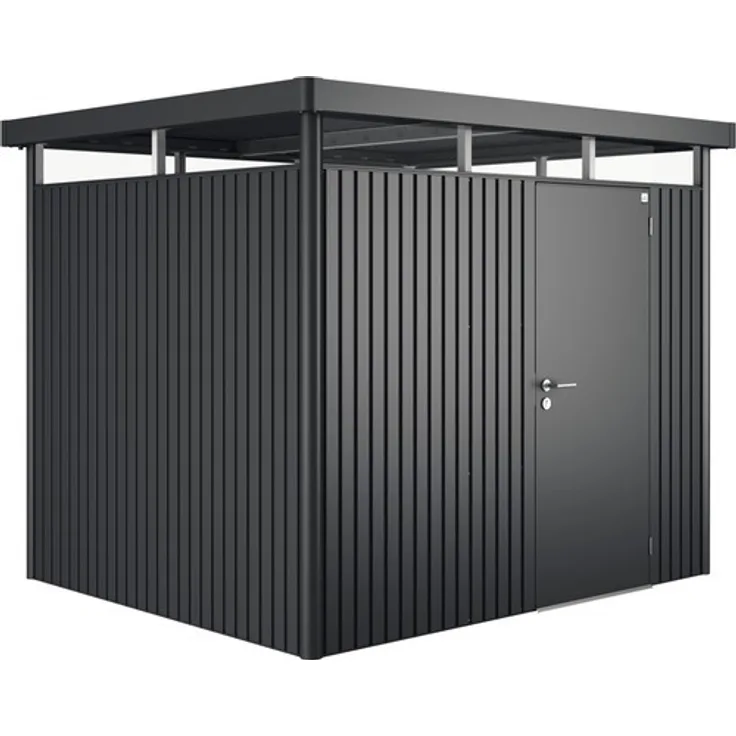 Biohort Gerätehaus HighLine H3 Standardtür 275 x 235 cm dunkelgrau-metallic, feuerverzinktes Stahlblech, modernes Flachdach