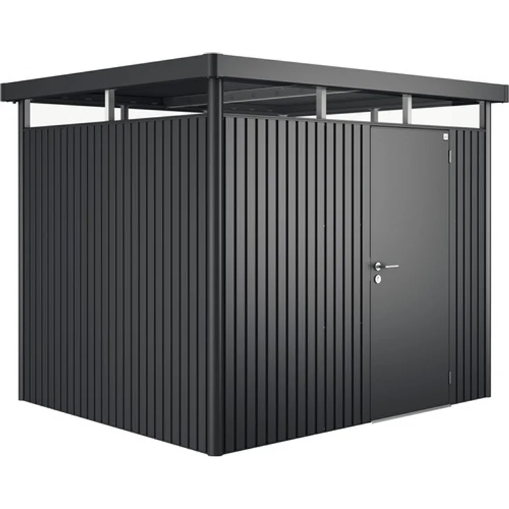 Biohort Gerätehaus HighLine H3 Standardtür 275 x 235 cm dunkelgrau-metallic, feuerverzinktes Stahlblech, modernes Flachdach