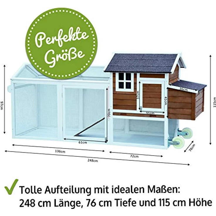 zooprinz Große Hühnervoliere Mobi - Witterungsbeständiger Hühnerstall aus Vollholz mit Rollen, leicht zu reinigen – Bild 2