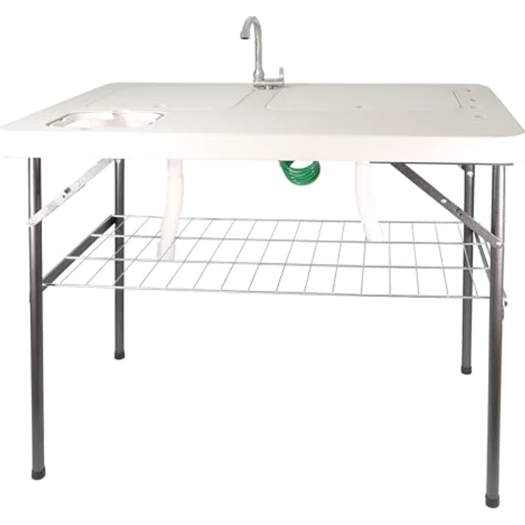 Lemodo Kunststoffspüle Filetiertisch klappbar mit zwei Becken und Abdeckungen, 101/65.5 cm, weiß, robustes Material, wetterbeständig, Outdoor-Spüle, Multifunktionswaschtisch - Preisvergleich – Bild 2
