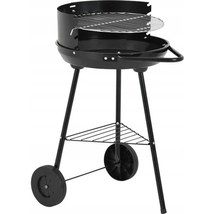 Koopman Mobiler Halboffener Stahl-Holzkohlegrill 37cm, schwarz, mit Rollen und Verstellbarem Rost