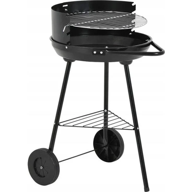 Koopman Mobiler Halboffener Stahl-Holzkohlegrill 37cm, schwarz, mit Rollen und Verstellbarem Rost