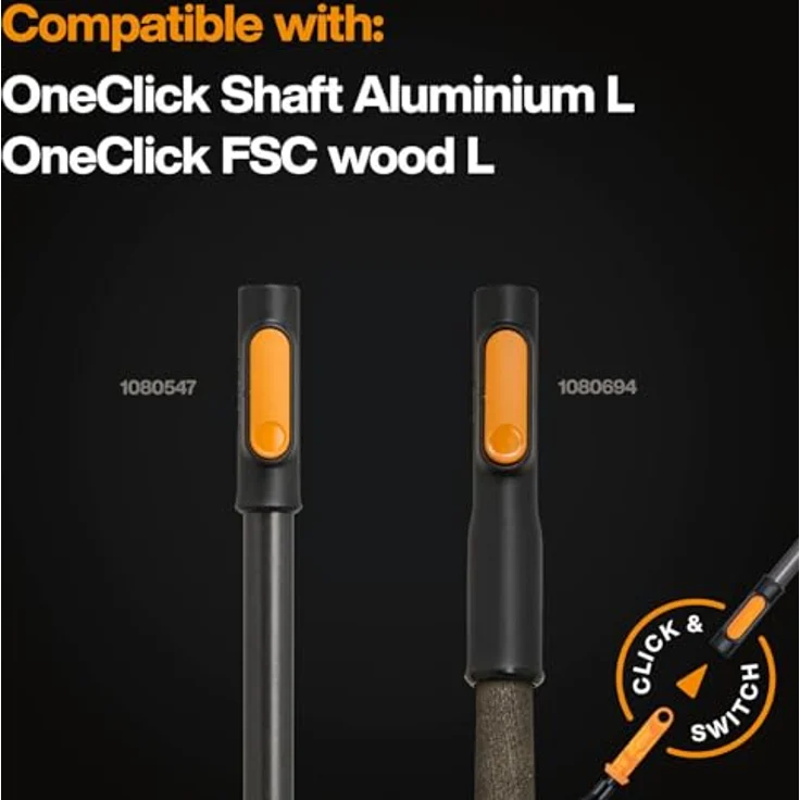 Fiskars OneClick Laubrechen L, Fächerbesen-Aufsatz für große Rasenflächen, 51 cm, Schwarz/Orange, einfaches OneClick-System, flexibles und robustes Design – Bild 3