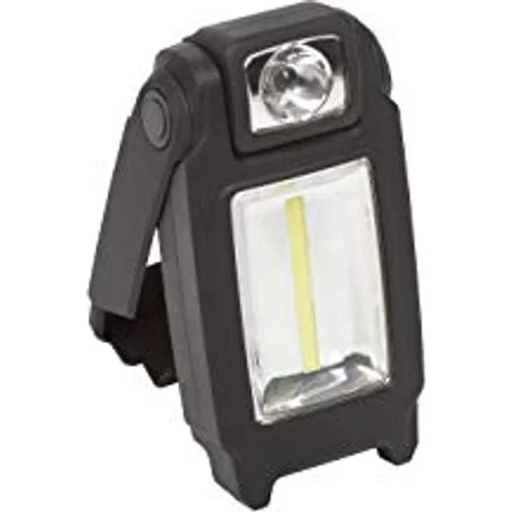 Werkstattlampe, Handy Cob LED-Taschenlampe, 1 W, IP20, Ra > 80, Schutzklasse III, 4000 K, ABS-Körper, gummiert, Multipositionsarm (150° Winkel), 2 Magnete, Stirnlampe (180° Winkel), 3xAAA Batterien