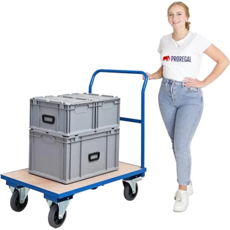 PROREGAL® Transportwagen Profi Plattformwagen, Traglast 450kg, Lichtblau, HxBxT 102x60x98cm, pulverbeschichteter Stahl, große Vollgummireifen – Bild 6