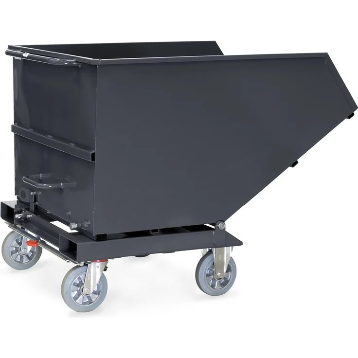 FETRA Transportwagen Muldenkipper 4704-7016, kippbarer Muldenkipper aus 2 mm Stahlblech, anthrazitgrau RAL 7016, mit TOTALSTOP-Zentralbremssystem und 4 Rollen