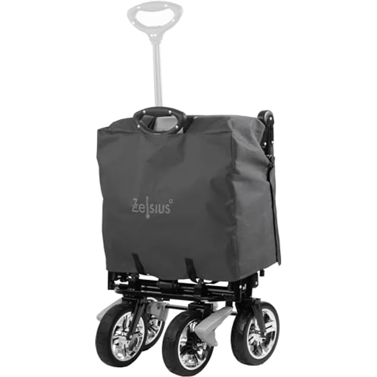 Zelsius Bollerwagen faltbar mit Dach, grau, Transportwagen mit Gurtsystem, 87,5 Liter Stauraum, 90 kg belastbar, abnehmbares Sonnendach – Bild 4