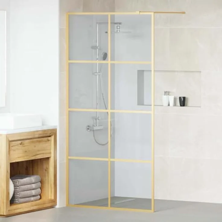 vidaXL Walk-in Duschwand Gold, 100 x 195 cm, gehärtetes Glas mit verstellbarem Rahmen und stabiler Stütze – Bild 2