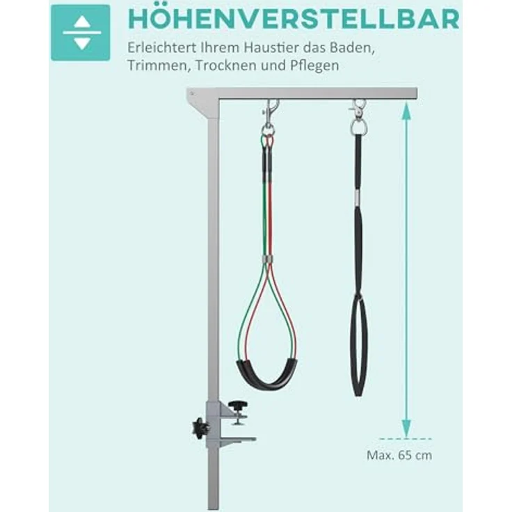 PawHut Haustier Fellpflege Arm, Klappbares Haustierpflege-Arm mit Klemme, Verstellbares Hundefrisiertischarm mit Haunch-Halter für mittelgroße Hunde, Edelstahl, Silber – Bild 4