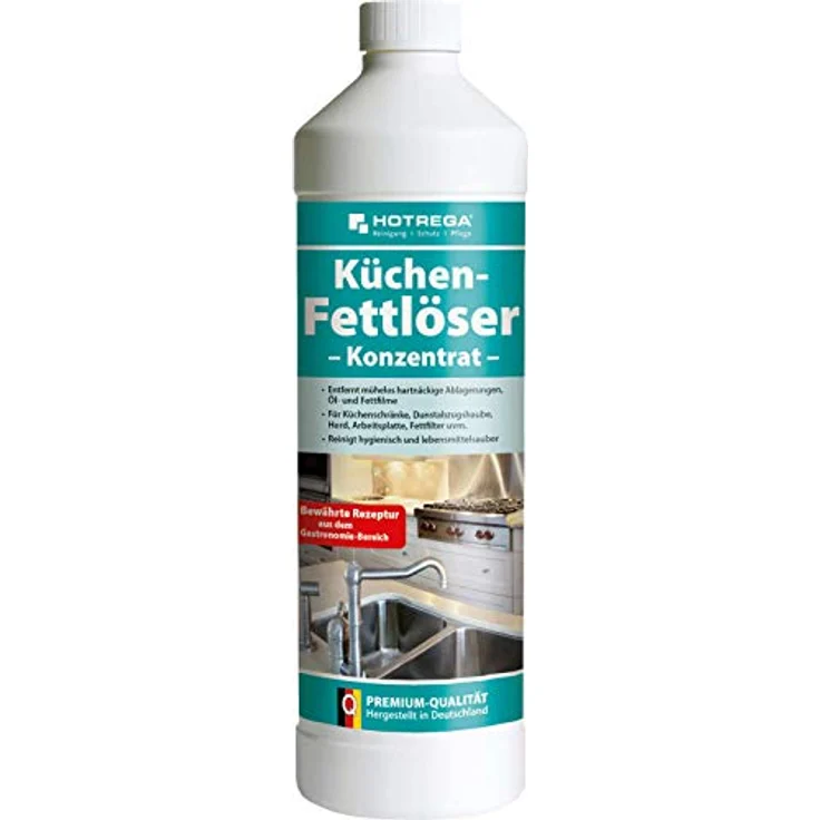 HOTREGA® Küchen Fettlöser 1L, intensiver Fettreiniger mit 2 Microfasertüchern in grün – Bild 2
