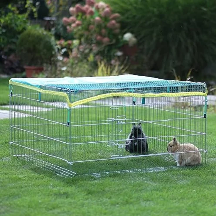 Kerbl Freilaufgehege mit Ausbruchsperre (Gehege für Kleintiere / Nager / Kanninchen, Maße 115x115 cm, Höhe 65 cm, Gitterabstand 3 cm, Metall verzinkt) 82823 – Bild 5