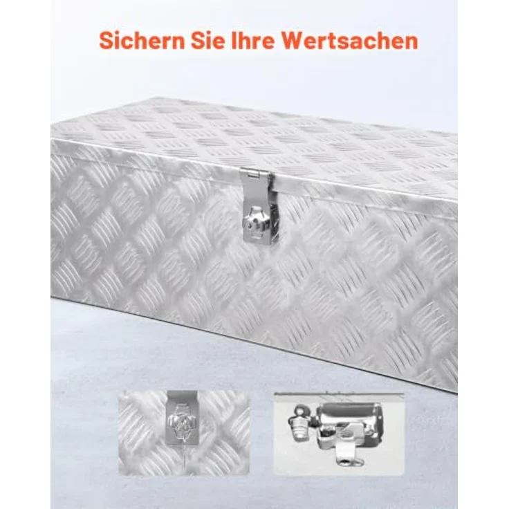 VEVOR Aluminium Werkzeugkasten für Ladefläche, wasserdicht, mit seitlichem Griff und Schlossschlüsseln, 762 x 330,2 x 243,84 mm, Silber – Bild 4