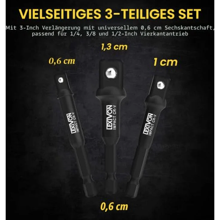 LEXIVON Schlagschrauber-Adapter-Kombinationsset LX-109, 7-teilig mit 1/4"-3/8"-1/2" Adaptern, aktive Rostschutz-Beschichtung durch Manganphosphat – Bild 5