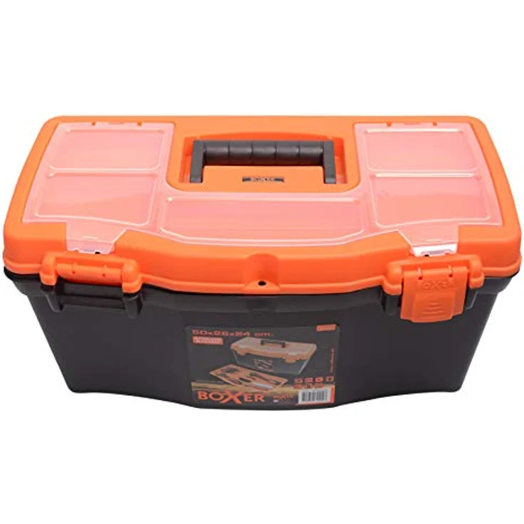 BOXER® Werkzeugkasten leer, 20" (50x26x24 cm), Kunststoff mit Sortimentsfach & Einsatz, robuste Toolbox in Schwarz/Orange – Bild 1