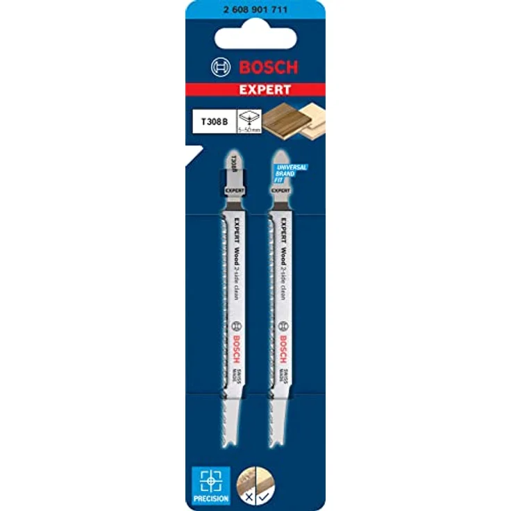 Bosch Professional 2x Stichsägeblatt Expert ‘Wood 2-Side Clean’ T 308 B (für Sperrholz, Massivholz-Möbelplatte, Länge 117 mm, Zubehör Stichsäge) – Bild 1