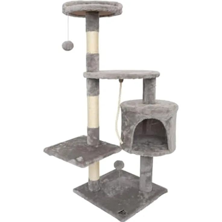 Spocado SPOCADO Athletic Kratzbaum für Katzen 112 x 40 x 40 cm - Ultimativer Komfort und Spaß für Deine Katze - untersch. Schlafplätze, Höhle, Plattform - Kratzsäulen für optimale Krallenpflege (Grau)