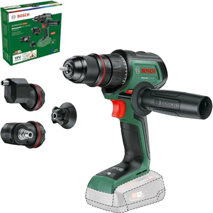 Bosch Akku-Bohrschrauber AdvancedDrill 18V-80 QuickSnap (zum Bohren und Schrauben; 18V; Metallbohrfutter; Magnetkappe; Exzenter- und Winkelaufsatz; Zusatzhandgriff)