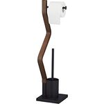 Relaxdays WC Garnitur stehend, Holz und Stahl, Toilettenpapierhalter mit Bürste, 1 Stück, schwarz/braun