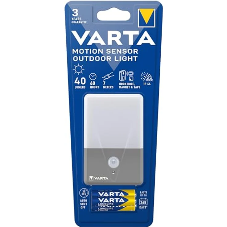 Varta Nachtlicht mit Bewegungssensor LED inkl. 3X AAA Batterien, Motion Sensor Outdoor Light, Installation: Schraube, Magnet oder 3M-Klebeband, Spritzwassergeschützt, automatische Abschaltung, Weiß – Bild 2