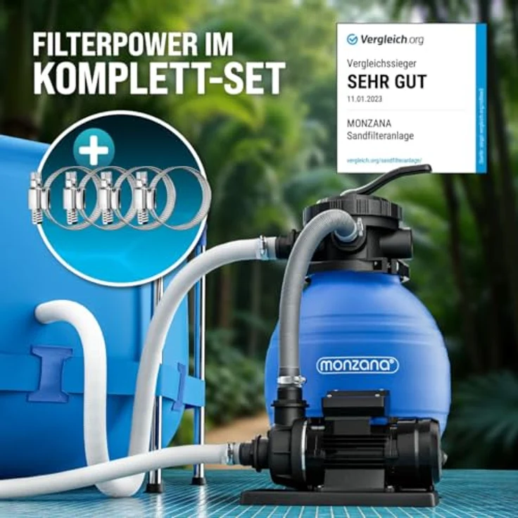 Sandfilteranlage 9.960 L-h mit Vorfilter Sandfilter Filteranlage Poolfilter 30 Liter Tank inkl. 25kg Filterglas – Bild 4