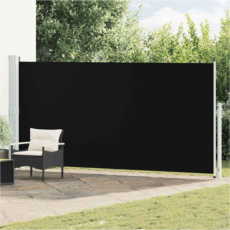 furnicato Seitenmarkise 180 x (0-500) cm, UV-beständiger Sichtschutz in Schwarz und Grau mit automatischer Aufroll-Funktion