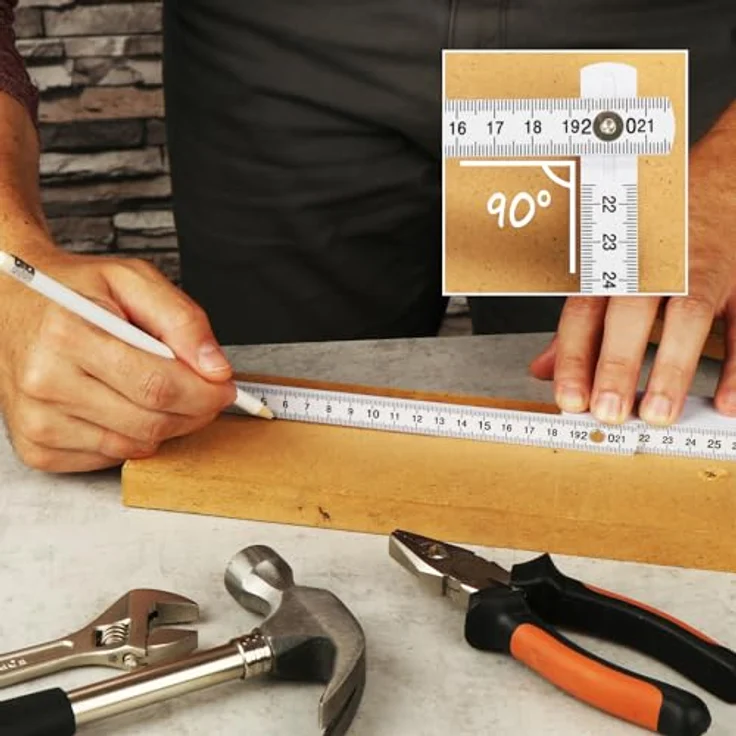 com-four® 5x Kunststoff-Zollstock, 2 Meter Gliedermaßstab mit 10 Gliedern, metrisch, weiß, flexibel und chemikalienresistent – Bild 3
